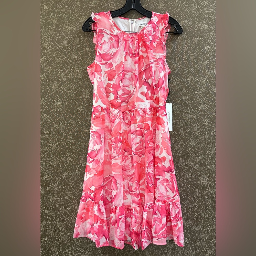 🔥🔥🔥NEW Calvin Klein Sleeveless Floral Baby Doll Dress In Watermelon Multi